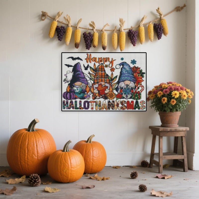 TaeYsck Halloween Stamped Cross Stitch Kits for Beginner, Gnome Needlepoint Counted Cross Stitch Embroidery Kits for Adults, 11CT Dimensions Counted Cross Stitch Patterns Arts Craft Kits - Image 5